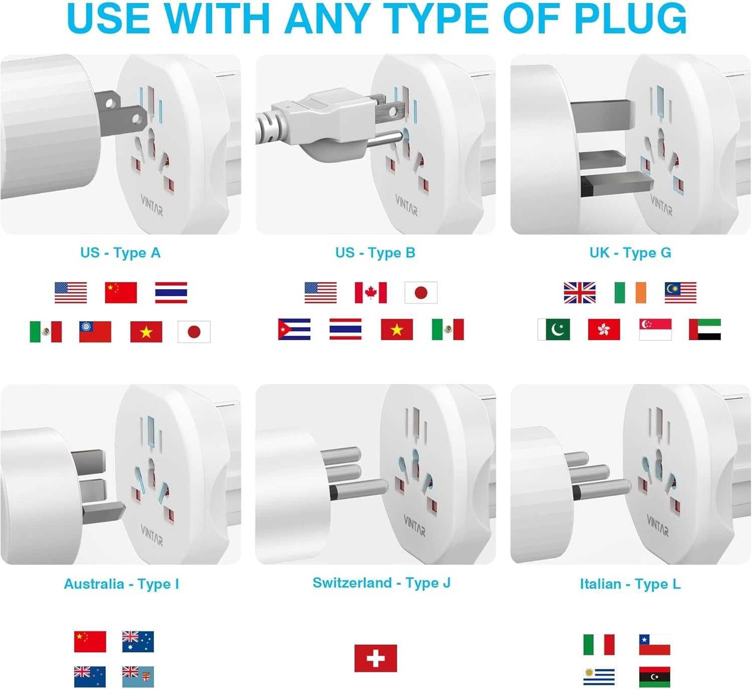 Uniwersalny adapter do gniazdka VINTAR 2 PC Wtyczka podróżna