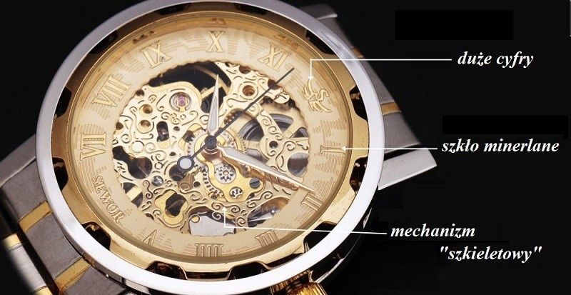 zegarek srebrny SKELETON mechaniczny na RUBINACH --> metalowy