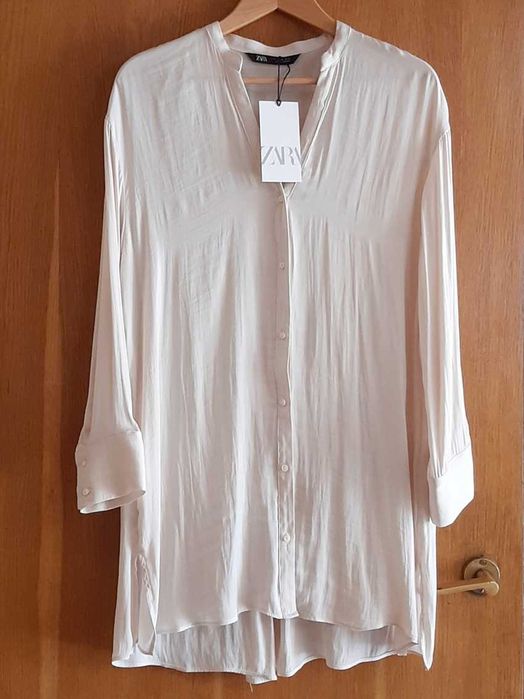 NOWA koszula Zara, oversize, kremowa bluzka, tunika, ecru, beż