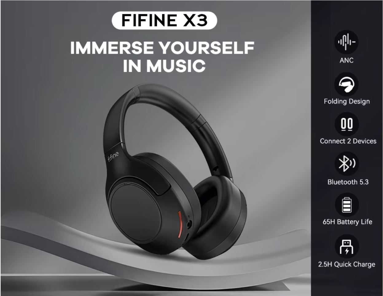 Bluetooth-гарнітура FIFINE X3 з ANC, глибокі баси та 80 годин роботи