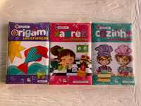 Livros escola de origami, xadrez e cozinha