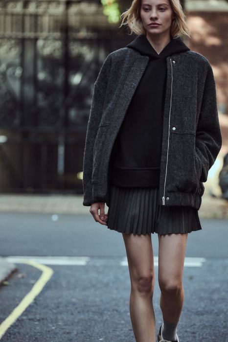 Оверсайз бомбер із шерсті, куртка, пальто zara, розмір м