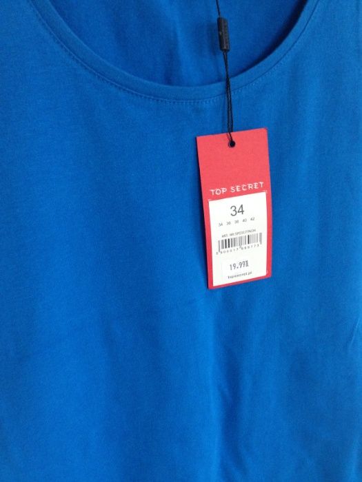 Nowy, niebieski top; koszulka bez rękawów; bluzka Top Secret; XS/S