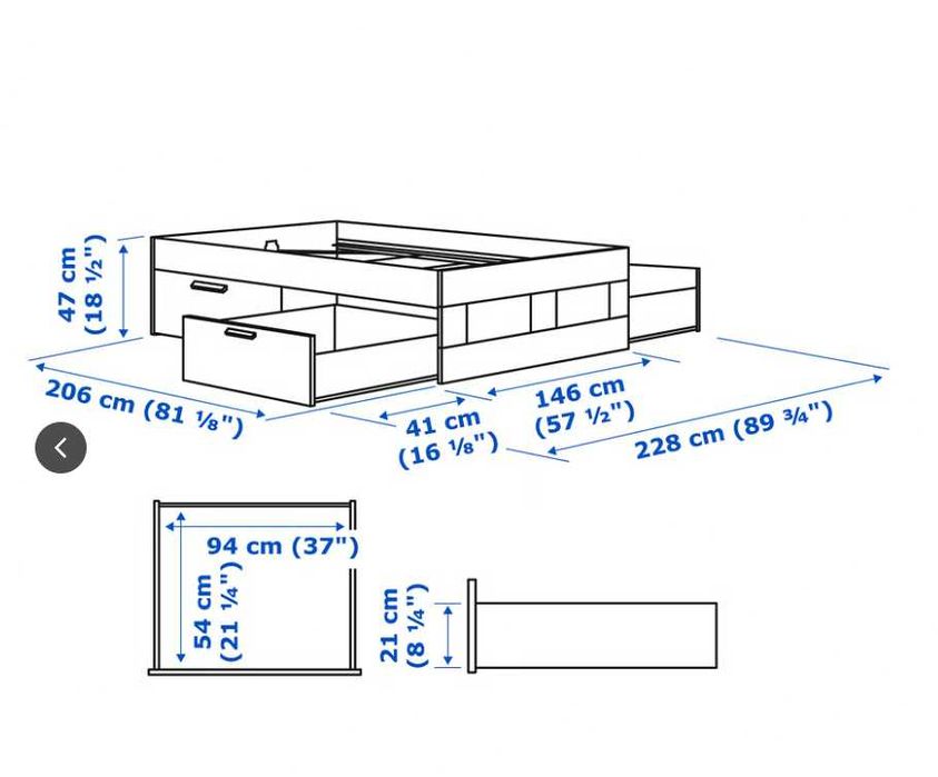 Rama łóżka IKEA 140x200 – Z szufladami – Biała