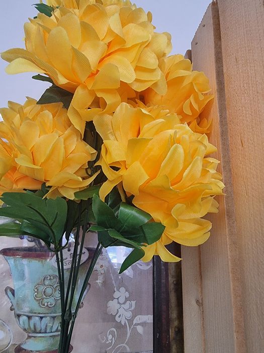 Sztuczne kwiaty Chryzantemy na cmentarz grób żółte do wazonu bukiety