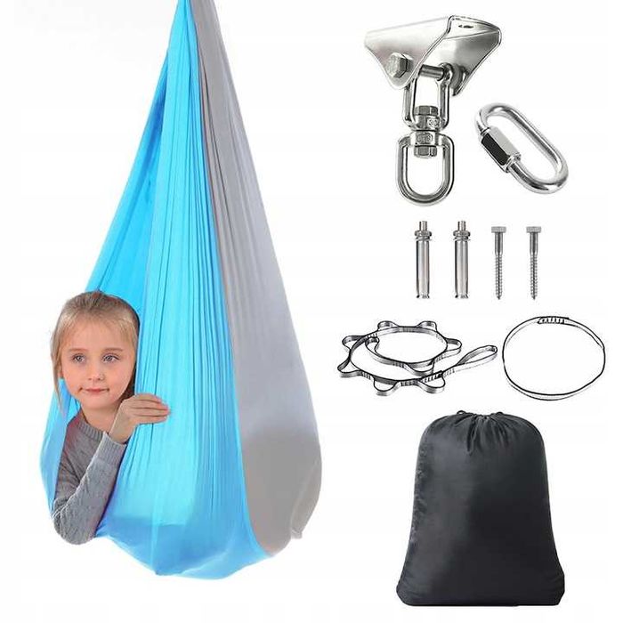 Hamak huśtawka sensoryczna NIEBIESKI DLA DZIECI 137 CM x 110 CM NrP63