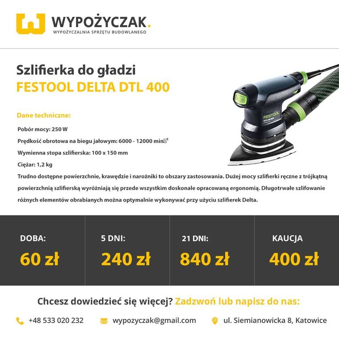 Żyrafa/szlifierka do gładzi/gipsu + odkurzacz Festool/Mirka - WYNAJEM