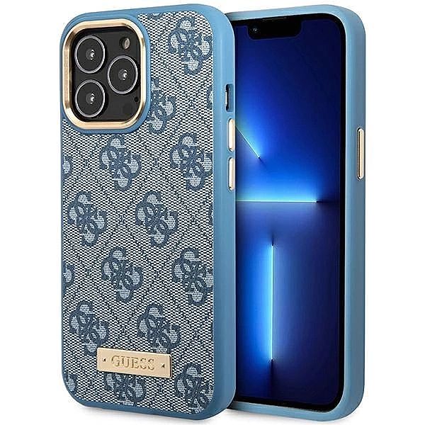 Etui Guess 4G Logo Plate MagSafe na iPhone 14 Pro Max - niebieskie