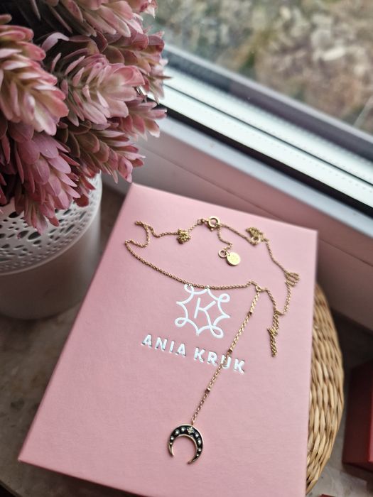 Naszyjnik Księżyc Moon Ania Kruk srebro pozłacane 24k złotem czarny