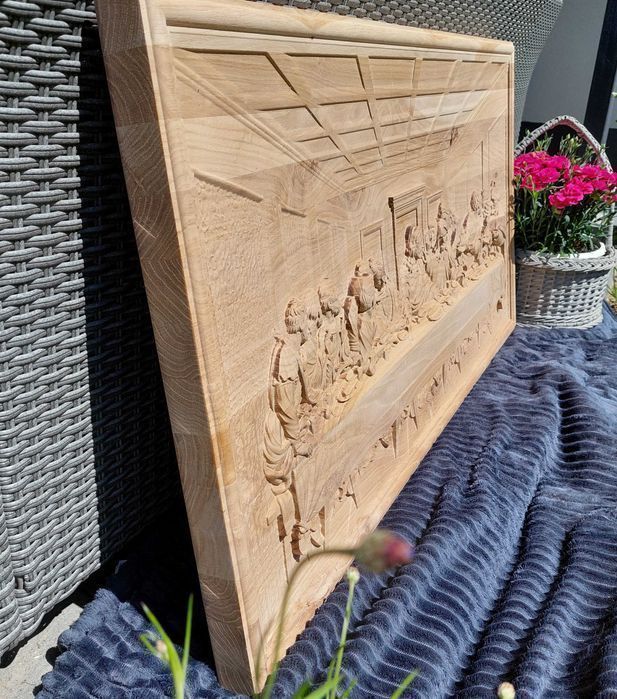 Ostatnia Wieczerza Płaskorzeźba w Drewnie Dębowym