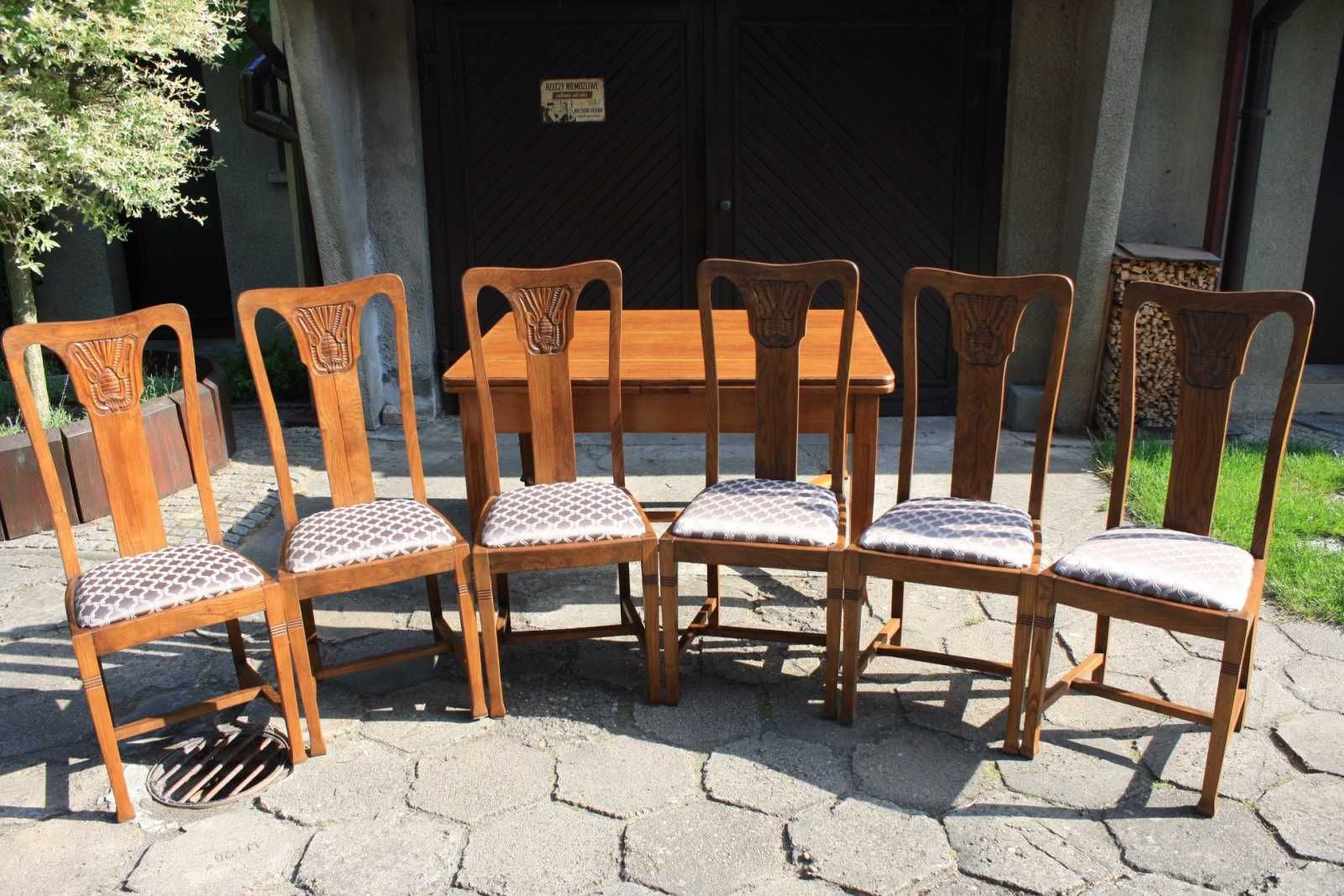 Stół i sześć krzeseł z początków XX wieku