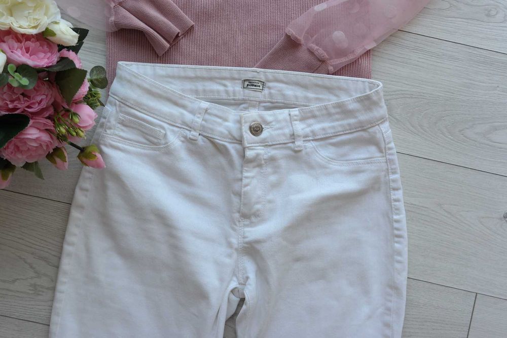 białe spodnie~ jeansy~ rurki~ dziury~ Skinny~ Pimkie r.34/36
