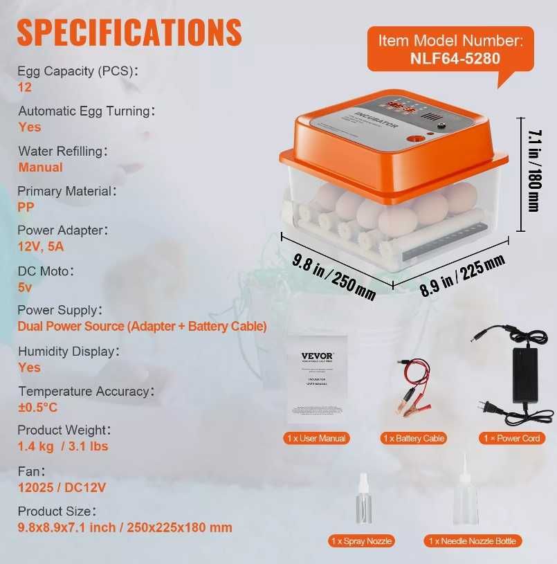 Incubadora com Giro Automático para 12 Ovos