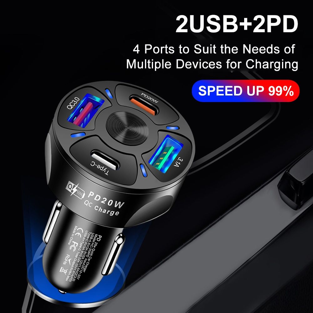 Usb авто зарядка в прикуриватель 4порта Quick Charge 3.0 PD