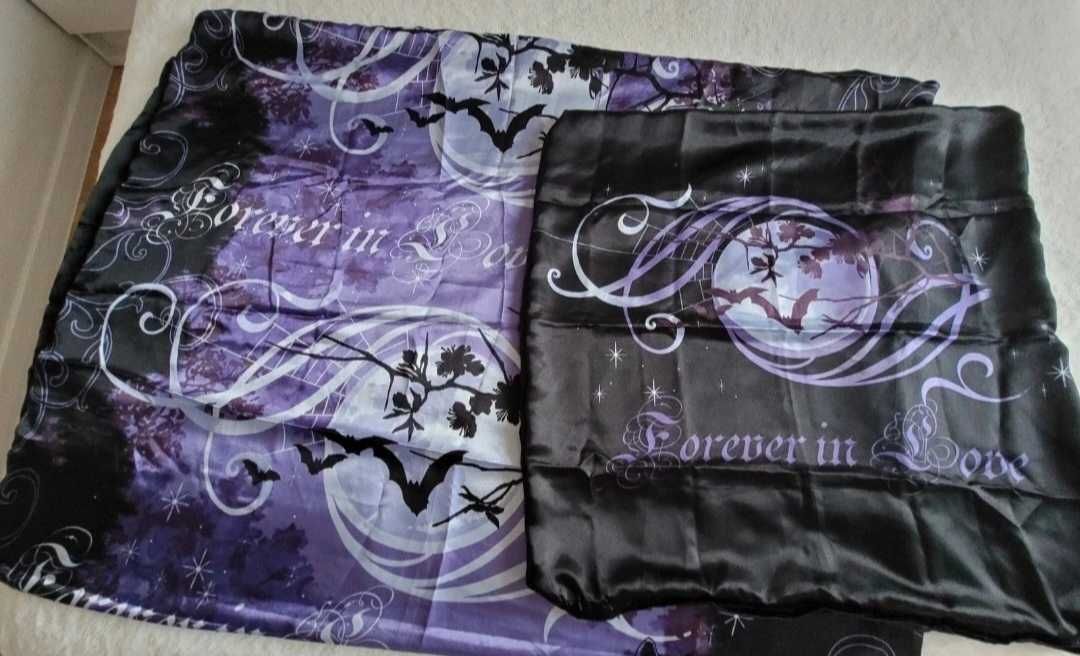 Komplet gotyckich poszewek na pościel poduszka + kołdra nietoperze
