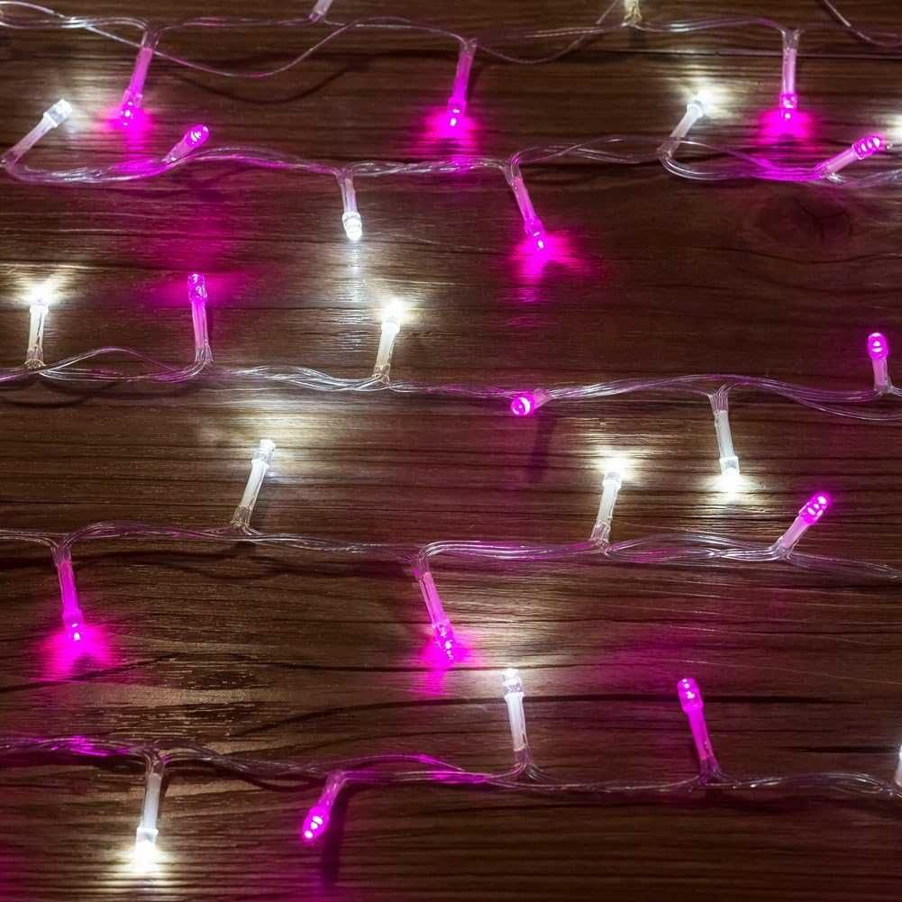 Girlanda świetlna dekoracyjna LED, biało-różowe lampki, IP44, 23 m