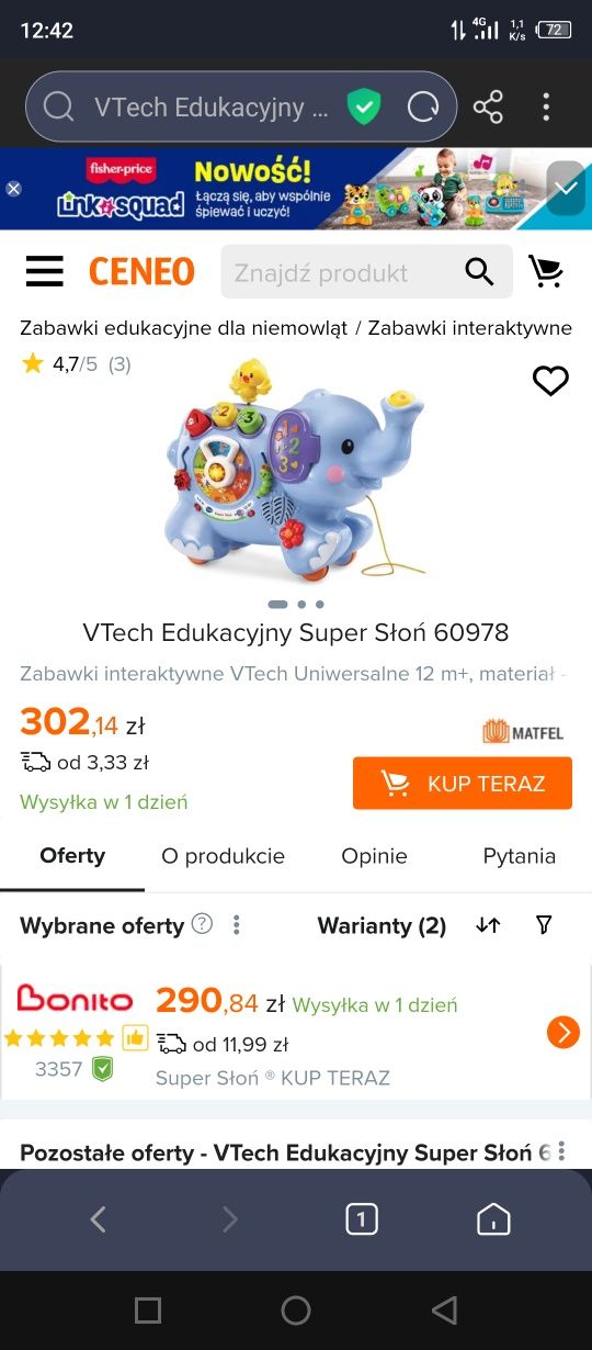 Super słoń Vtech interaktywny