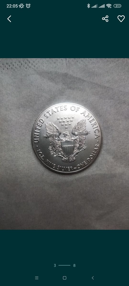 Срібна монета,Орел,срібло США,інвестиційна,срібло 1 унція,silver 1 oz.
