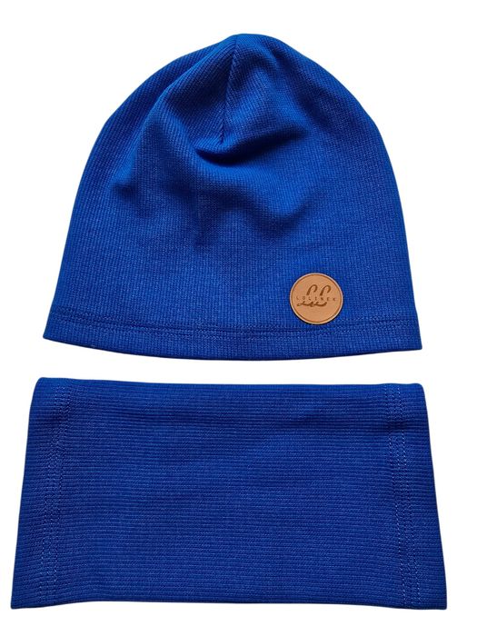 Czapka damska bawełniana z kominem nowa ciepla wygodna niebieska