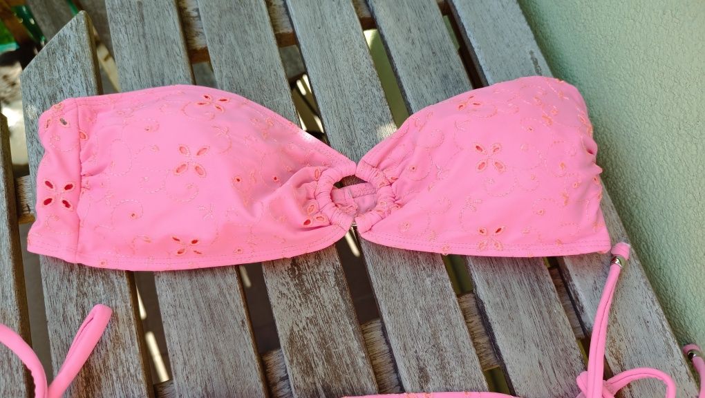 Strój kąpielowy damski Primark ażurek neonowy róż