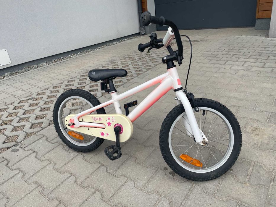 Różowo-biały rower 16'' + kółka wspomagające + nóżka, M-Bike Kid 16''