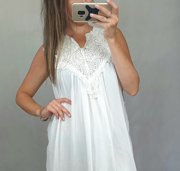 Letnia biała sukienka, ażurowa L