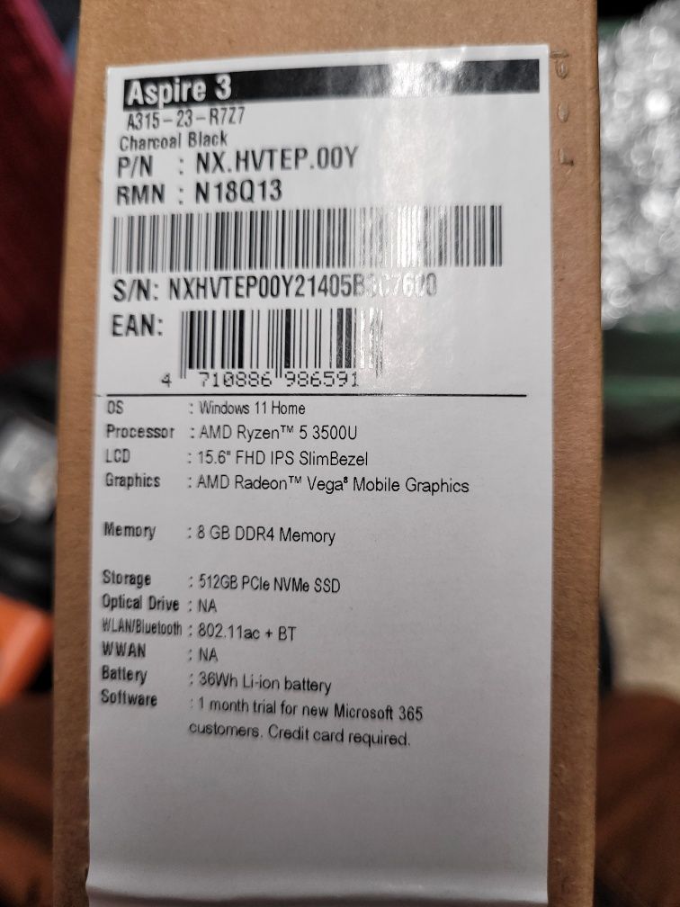 Laptop Acer Aspire 3 A315-23-R7Z7