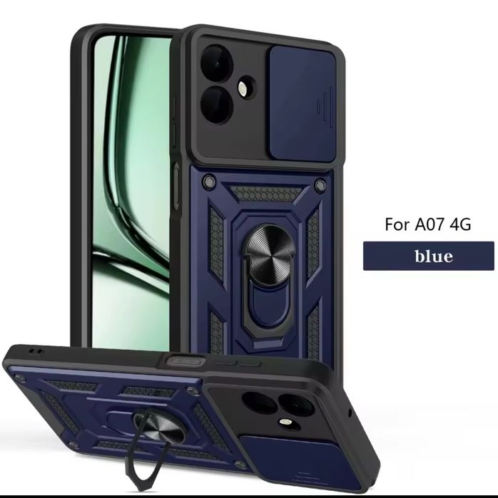 Противоударный чехол на Samsung A07 со шторкой на камеру с кольцом
