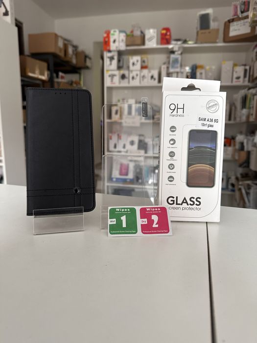 Etui z klapką zamykane czarne + SZKŁO do SAMSUNG GALAXY A36 4G / 5G