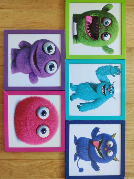 5 x Obrazek na ścianę Potworki/stworki/Knorr/dekoracje/ozdoba/20x20