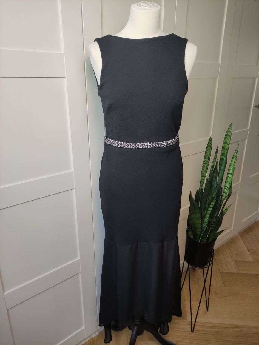 Nowa wieczorowa czarna długa sukienka z dekoltem z tyłu Silver Bloom38