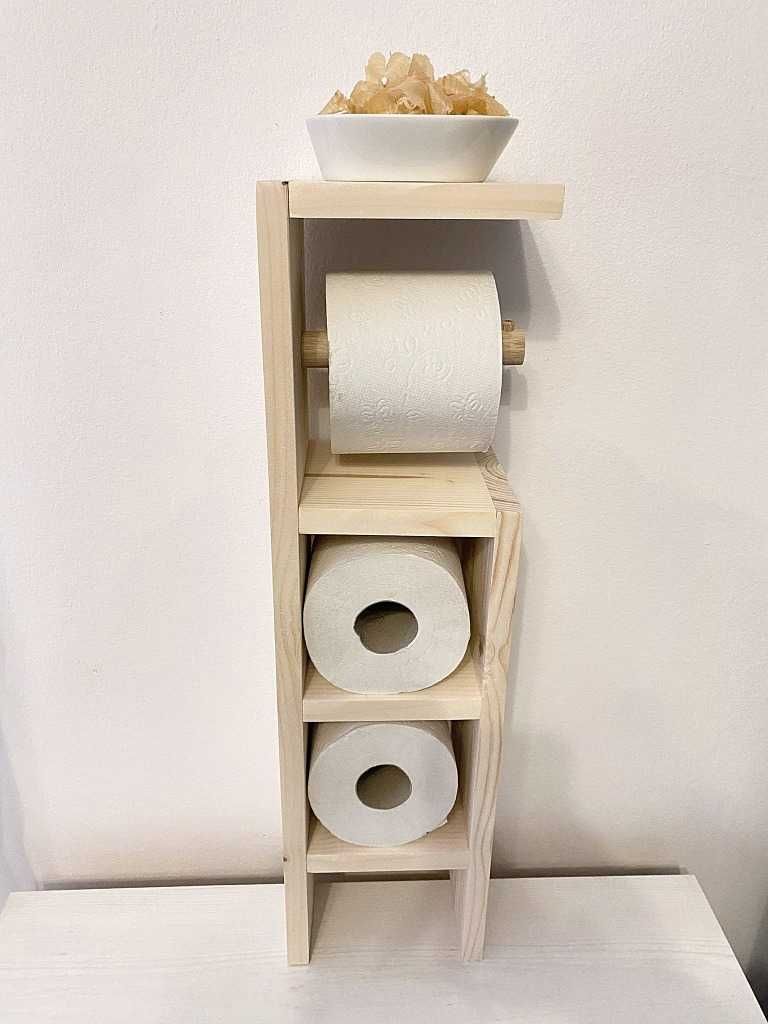 DREWNIANY stojak na papier, półka łazienkowa, 0306