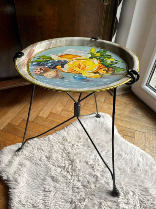 Stolik kwietnik z tacą vintage prl loft