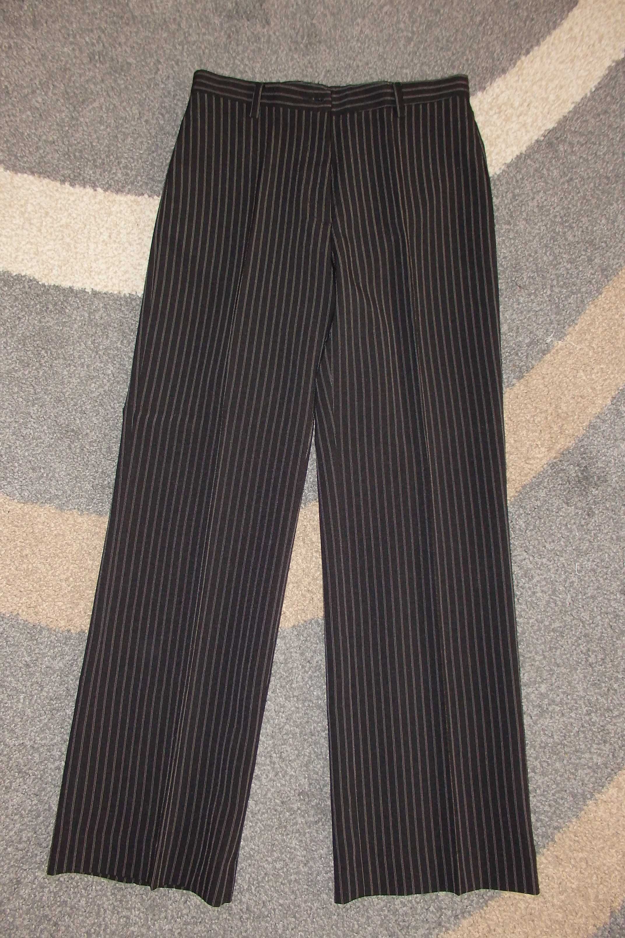 Eleganckie damskie spodnie w kant czarne w drobne prążki M/L 38/40