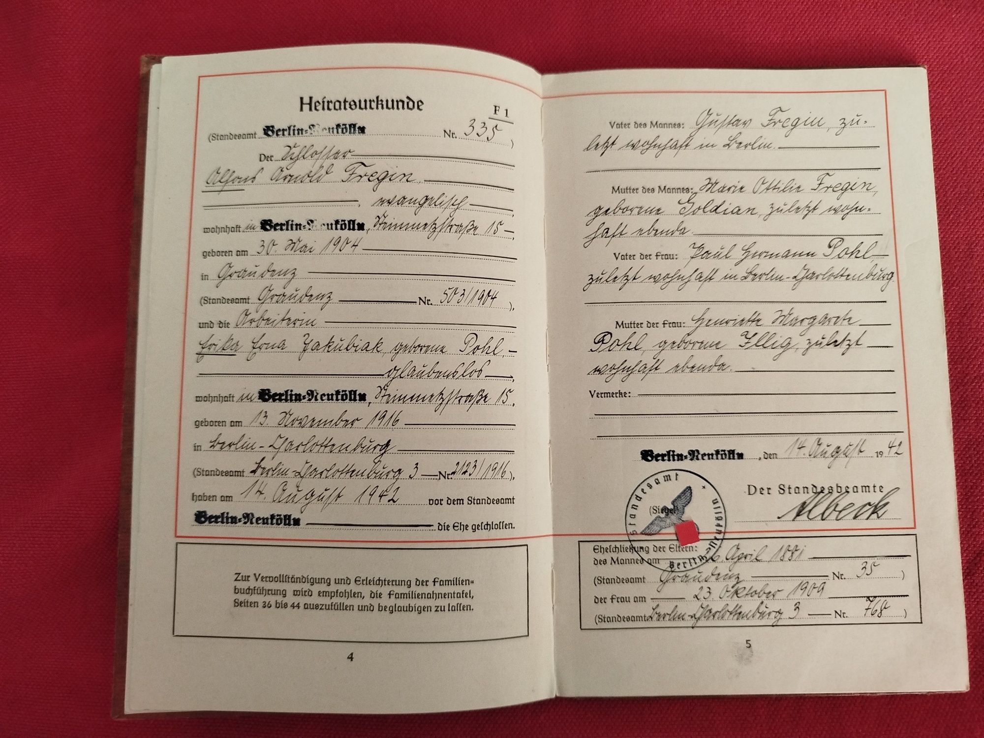 Familien Stammbuch dokument III Rzesza