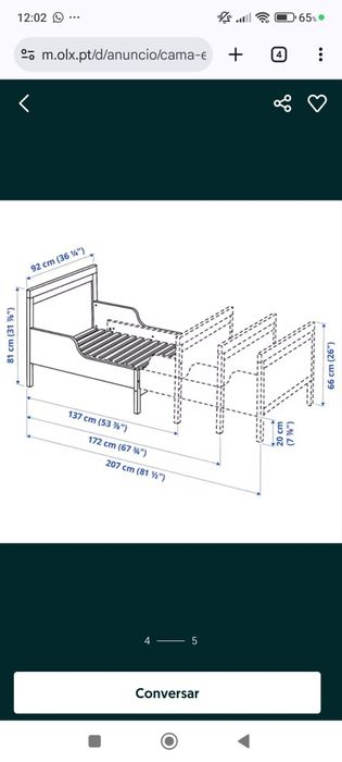 Cama IKEA criança extensível com estrado e colchão