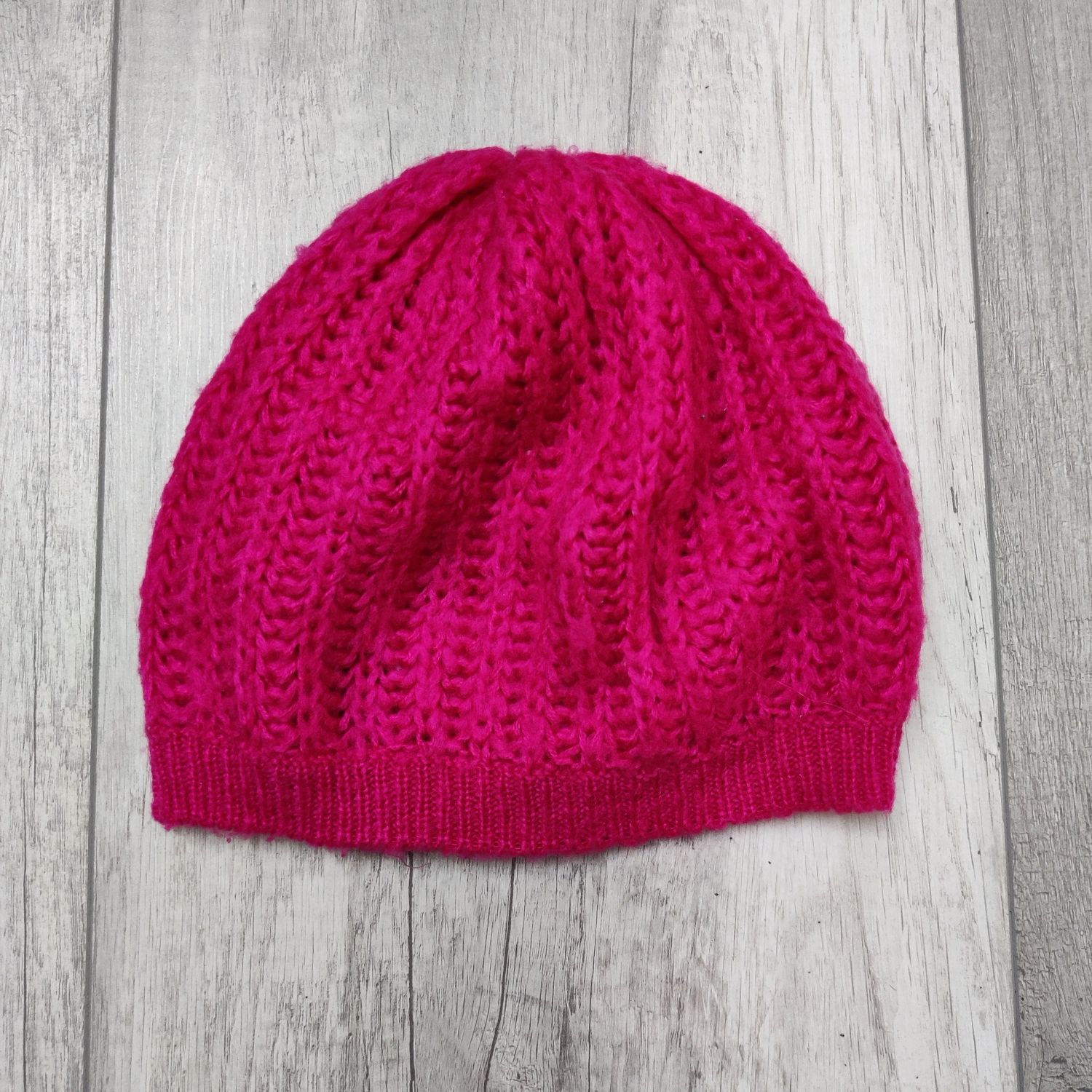 Różowa czapka damska, ażurowa, dzianinowy beret, H&M