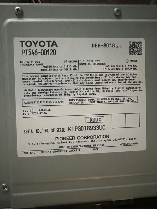 Автомагнитола Pioneer TOYOTA/SCION