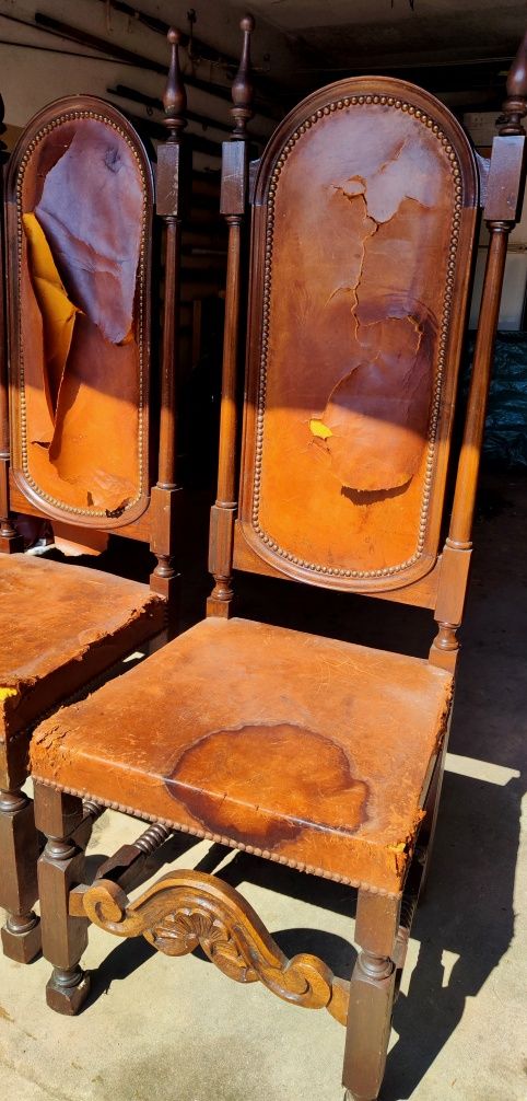 4 cadeiras madeira e pele para restauro