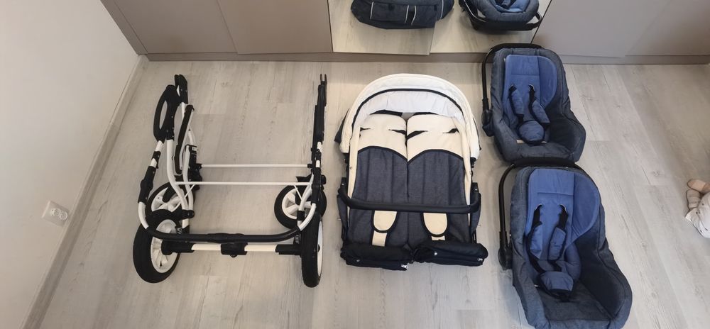 Wózek podwójny BLIŹNIACZY ADBOR DUO STARS 3w1 +  Pokrowiec + Mo