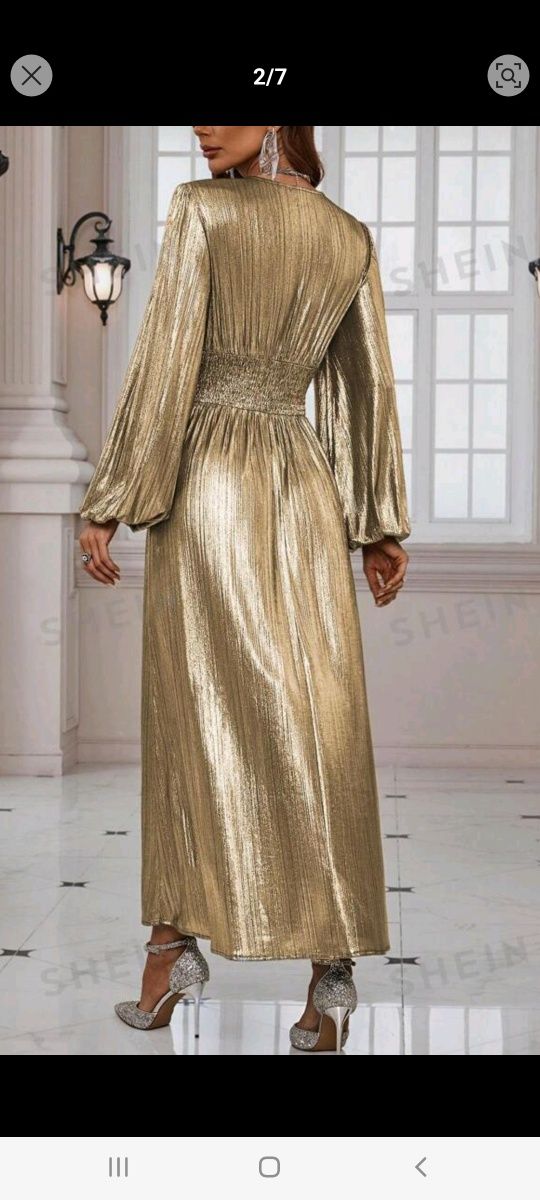 Złota suknia sukienka Rochie aurie maxi błyszcząca balowa wieczorowa