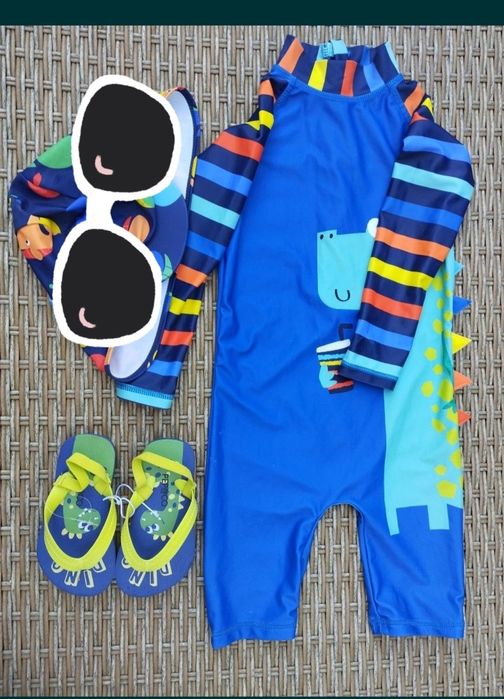 Strój kąpielowy spodenki r 86/92 klapki nowe  czapka