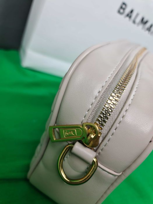 Torebka srednia Torba YSL prazkowana ecru skórzana kuferek Premium