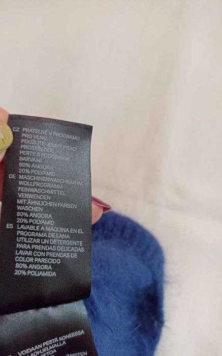 Женский H&M теплый берет шапка  синий ангора