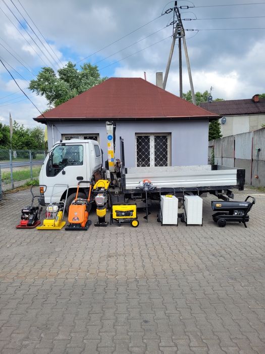 Wypożyczalnia zagęszczarka osuszacz powietrza przyczepka nagrzewnica