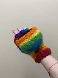 Рукавички варежки перчатки рукавиці різнокольорові теплі вовна шерсть
