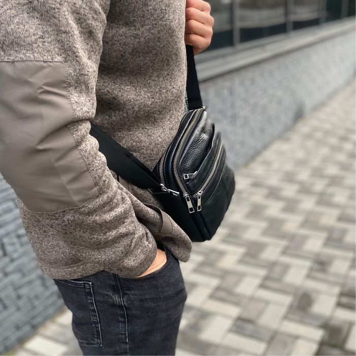 Шкіряня сумка чоловіча компактна невелика чорна барсетка Volt