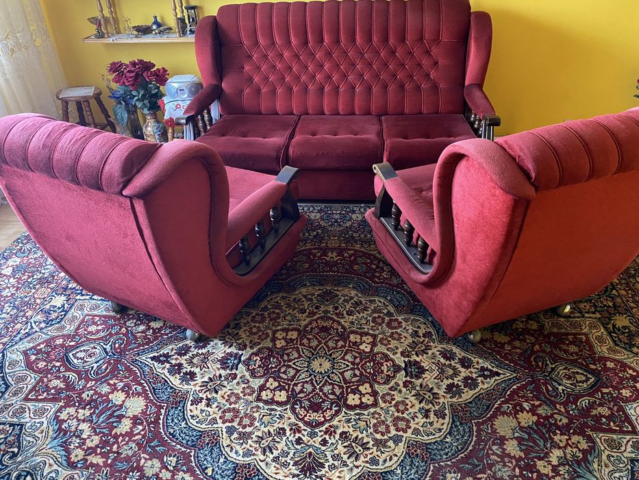 Komplet wypoczynkowy z czasów PRL kanapa + fotele