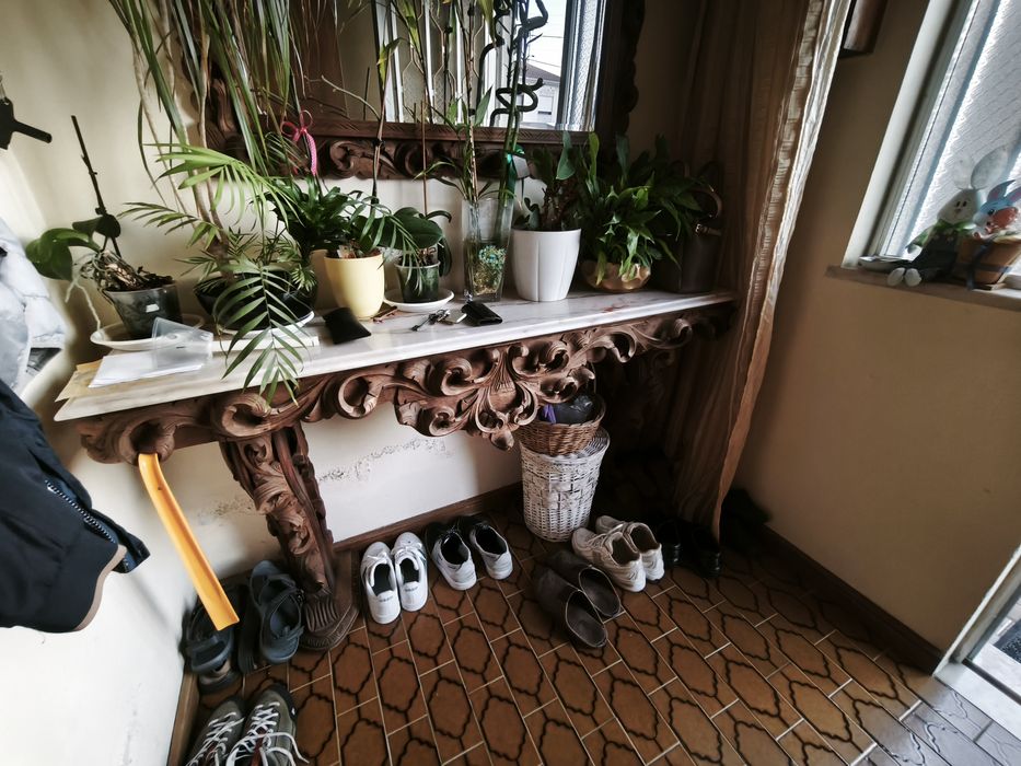 Móvel de entrada mais espelho, antigo em madeira