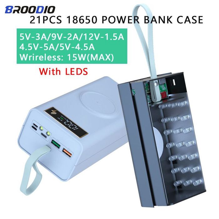 Корпус повербанк на 21 АКБ 18650 22.5W PowerBank T21-PD-QI, бездротова